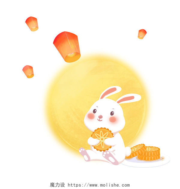 中秋兔子吃月饼中秋节兔子